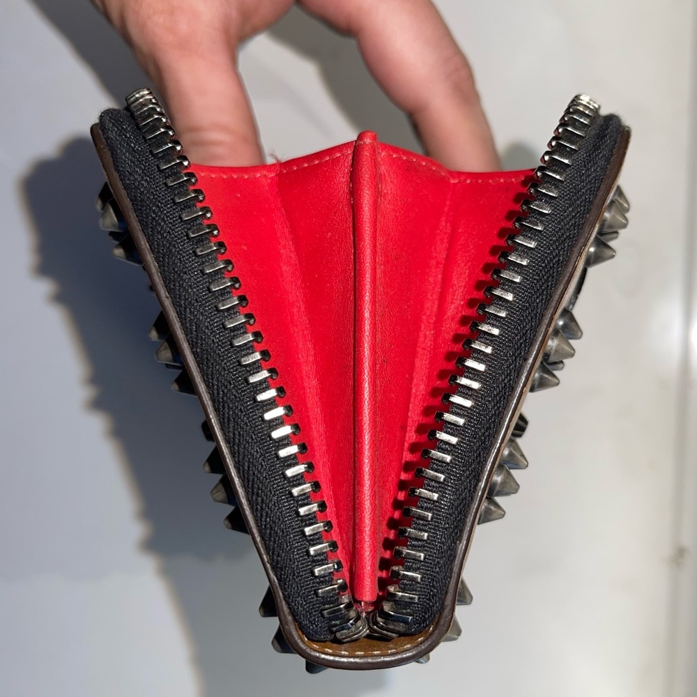♥️ Christian Louboutin Panettone Wallet Spikes Loubinthesky Seville Calf Leather - Picture 11 of 14